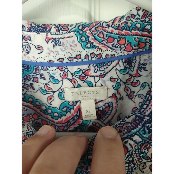 Talbots Woman XL Shirt Collared LS Roll Tab Paisley Workwear Casual Tunic Styled - Picture 4 of 9
